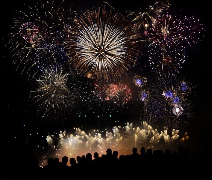 Group Of People Watching Beautiful Fireworks