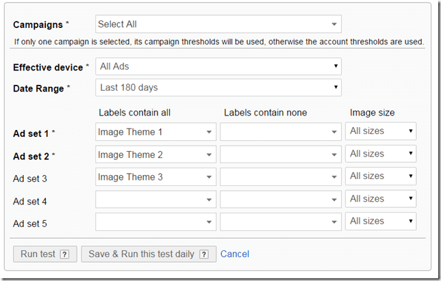 Creating tests by label thumbnail