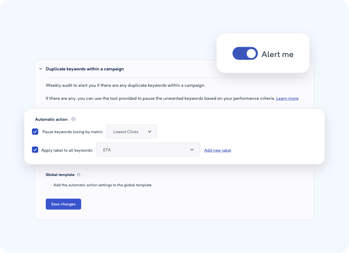 Duplicate keywords tool